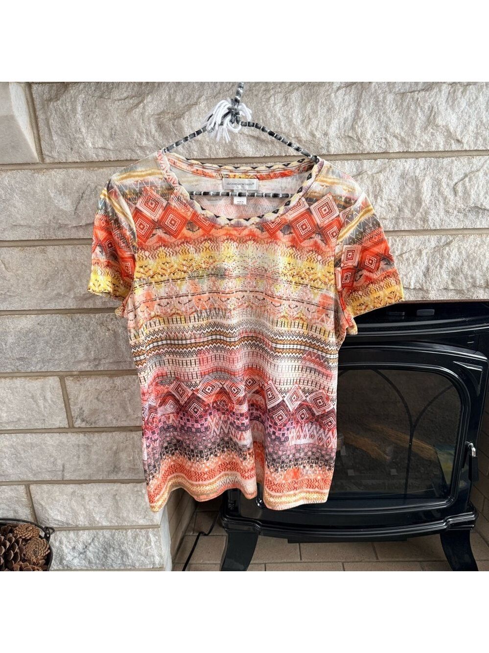 Christopher & Banks Multicolor Geometric Short Sleeve Top Large
